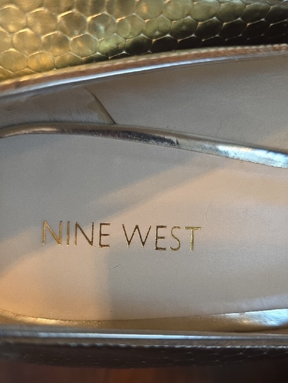 Nine West Metallic Gold Textured Pointed-Toe Pumps - Picture 2 of 12